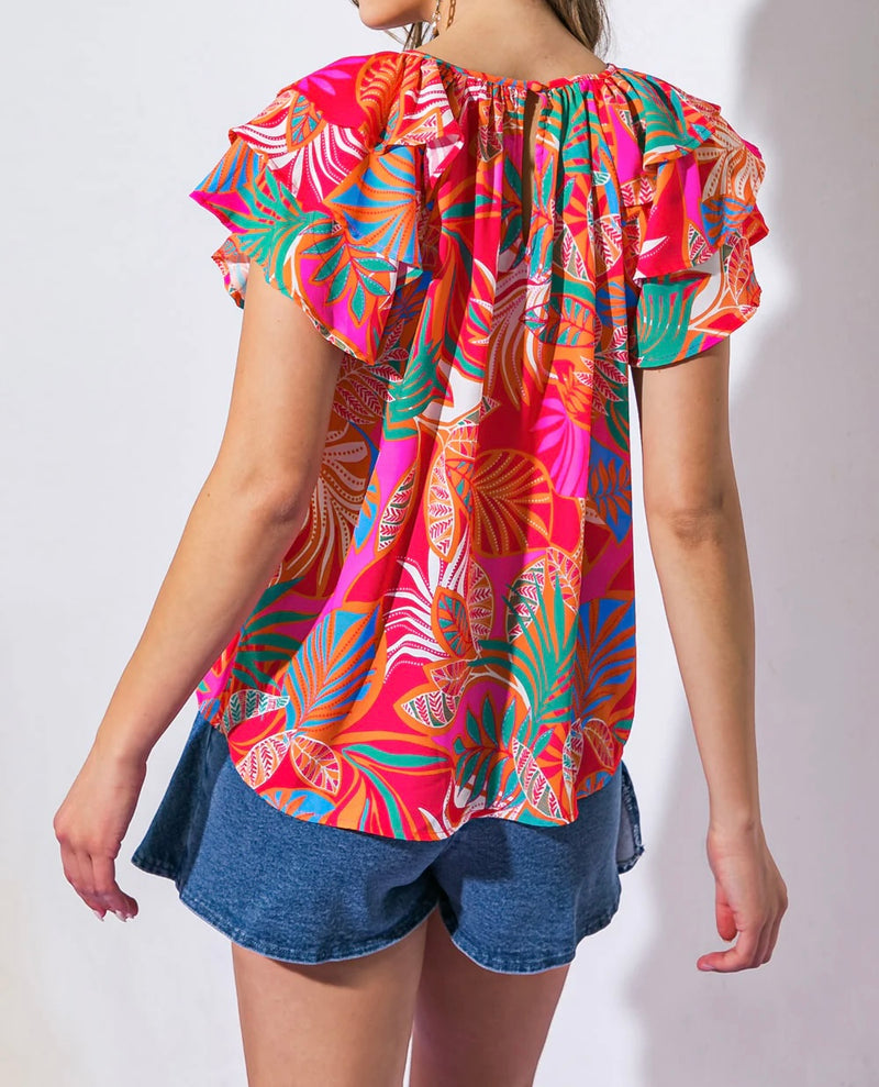 Palm tree floral blouse