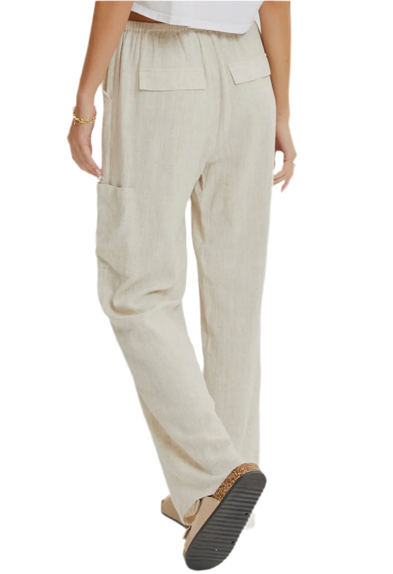 Oatmeal Linen Pull On Pants