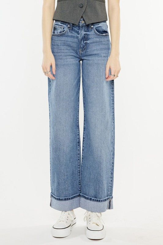 High rise cuffed wide leg