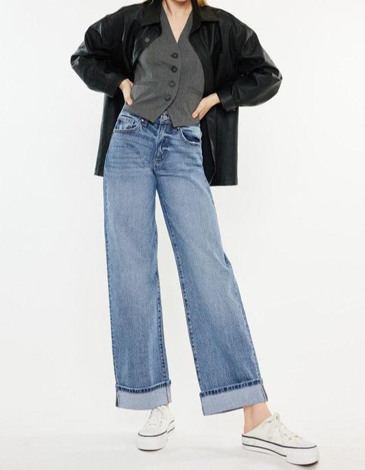 High rise cuffed wide leg