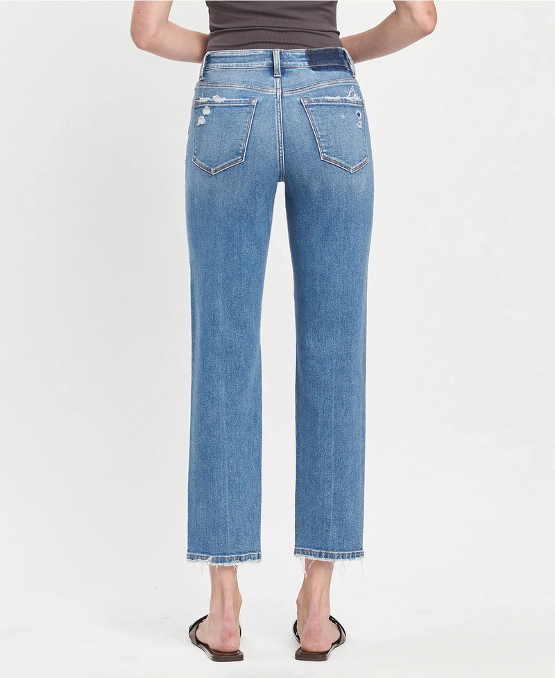 High rise tapered ankle straight jeans