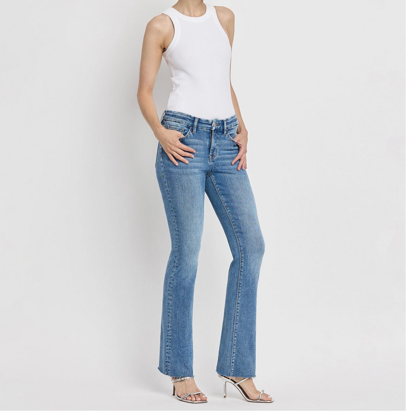 Mid rise seamless waistband bootcut jeans