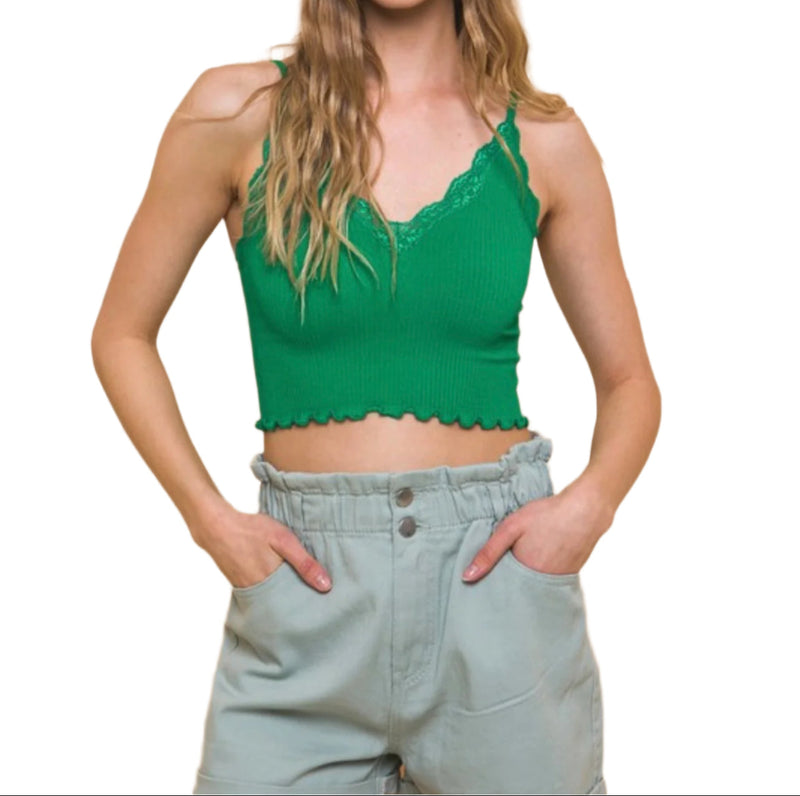 Green crop cami top