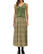 Plaid Pleats Midi Skirt