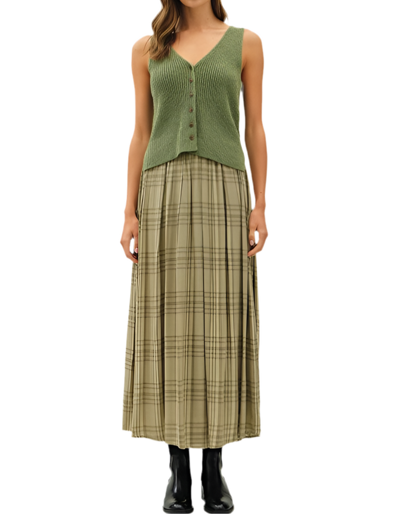 Plaid Pleats Midi Skirt