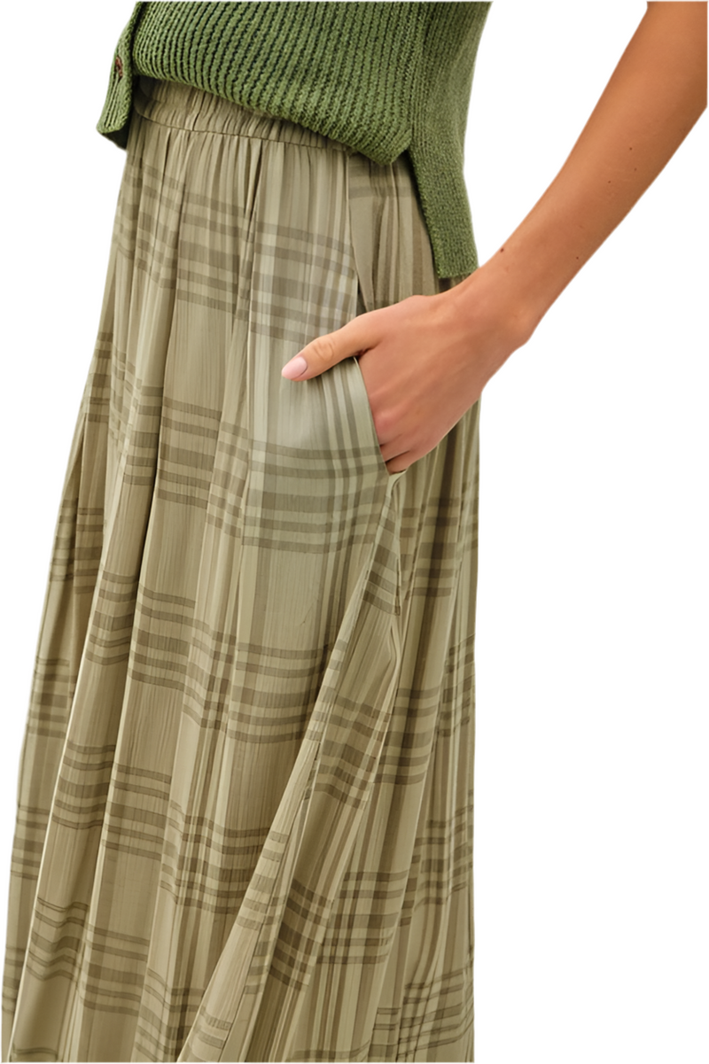 Plaid Pleats Midi Skirt