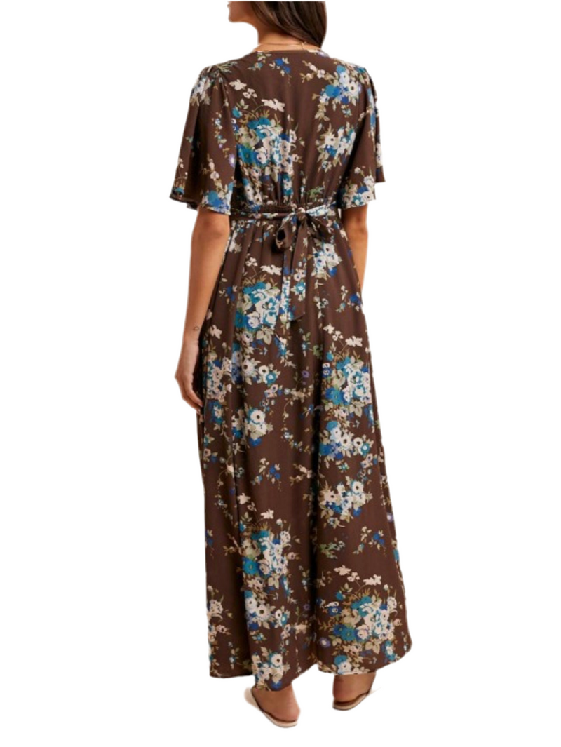 Floral Flutter Mocha Dress