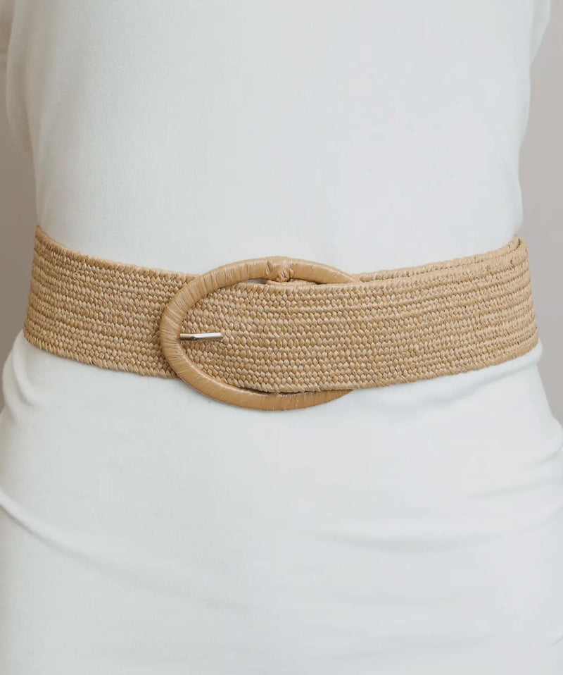 Raffia oval buckle belt