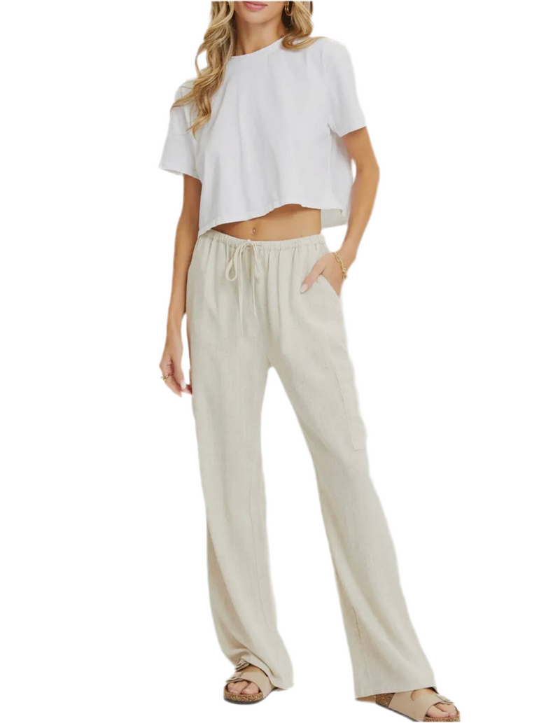 Oatmeal Linen Pull On Pants