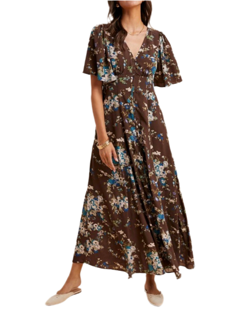 Floral Flutter Mocha Dress