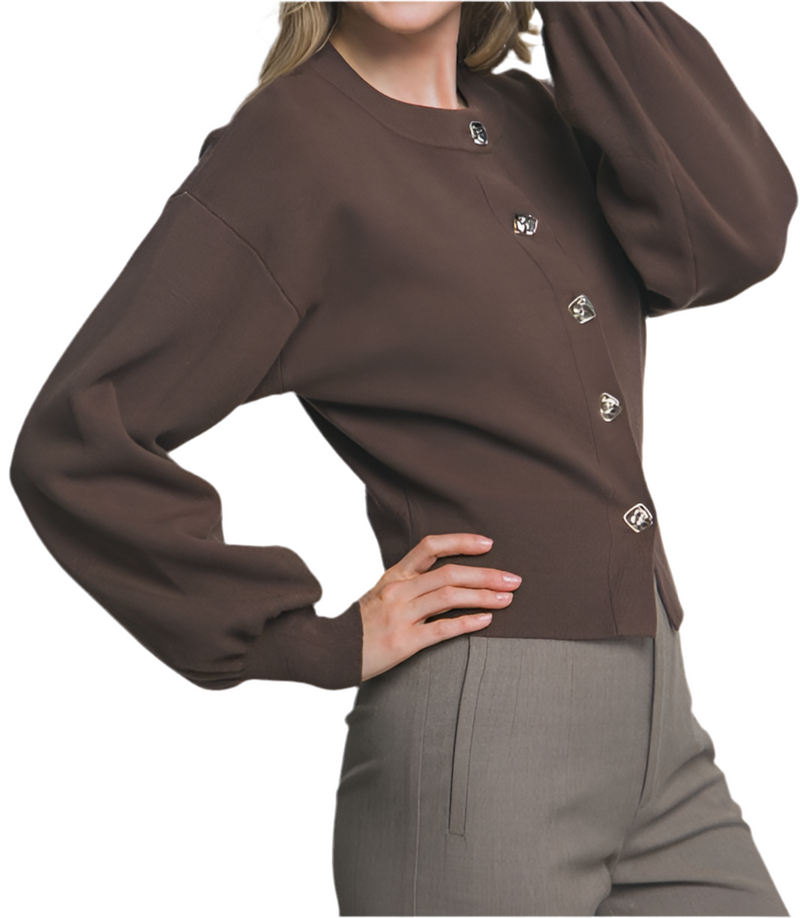Mocha Puff Sleeve Cardi