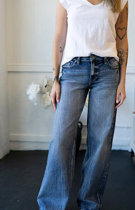 Mid rise wide leg jean