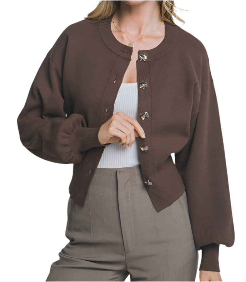 Mocha Puff Sleeve Cardi