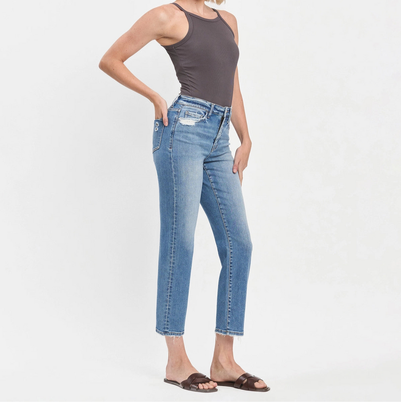 High rise tapered ankle straight jeans