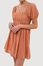 Puff sleeve pleated mini dress