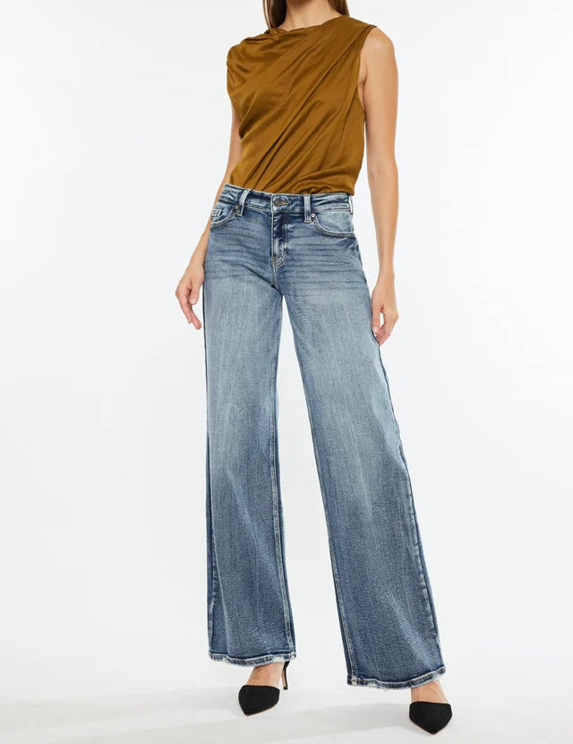 Mid rise wide leg jean