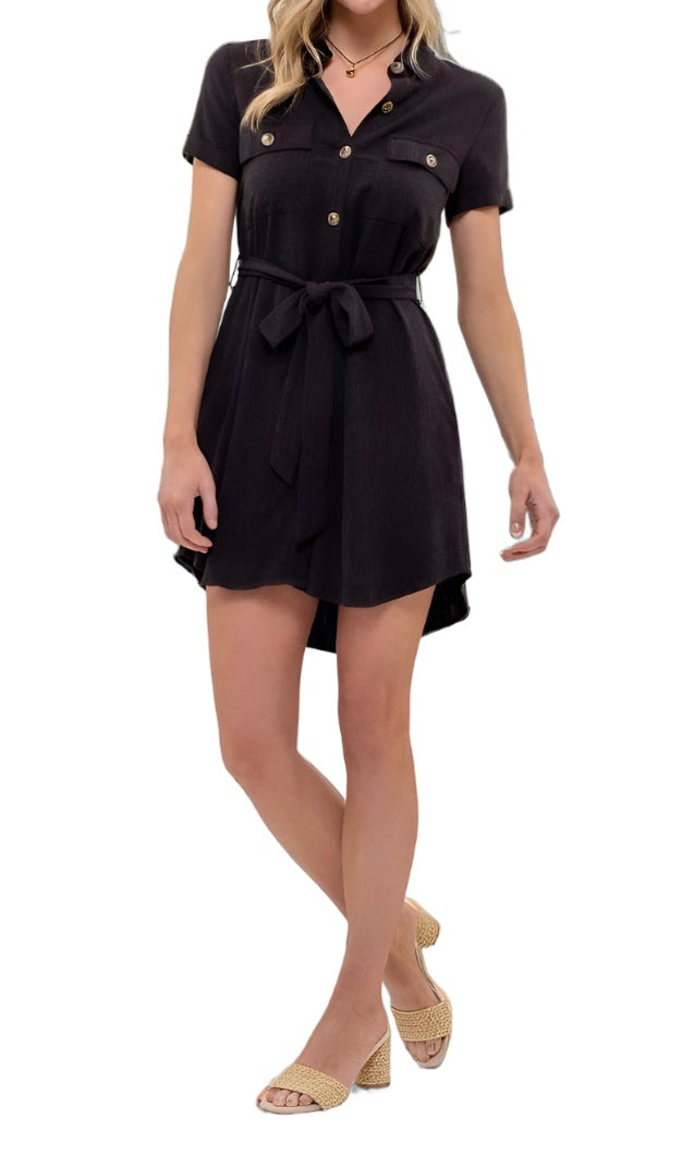 Button down belted mini dress