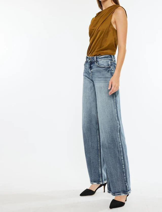 Mid rise wide leg jean