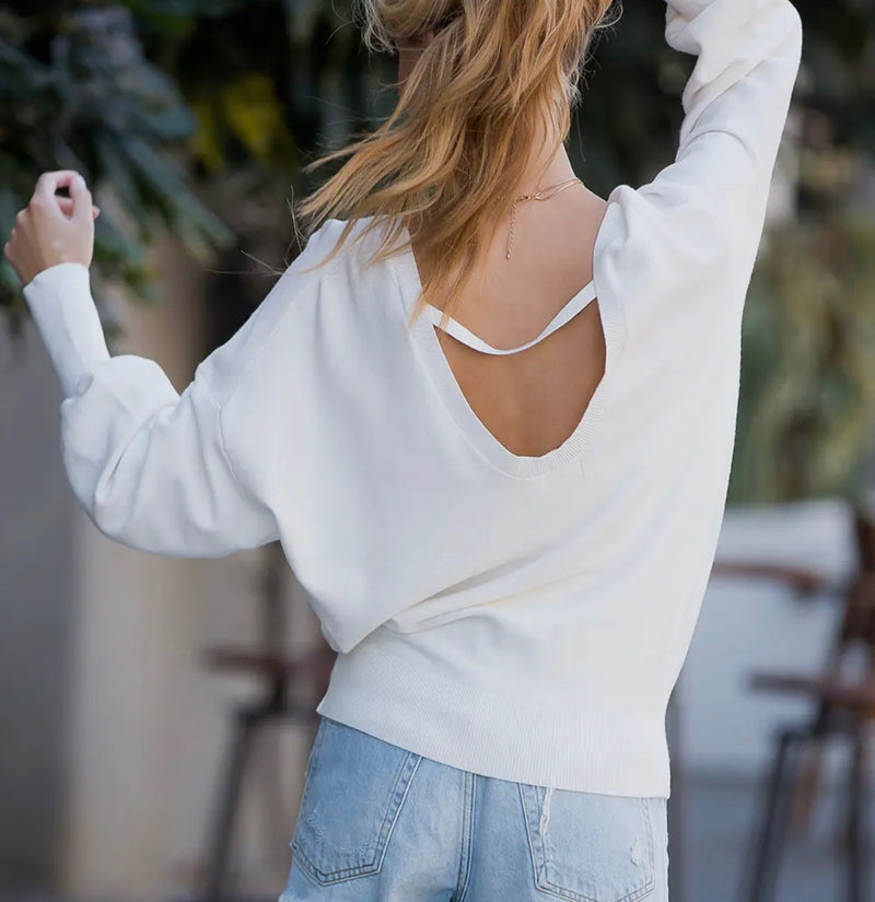Open back pullover sweater