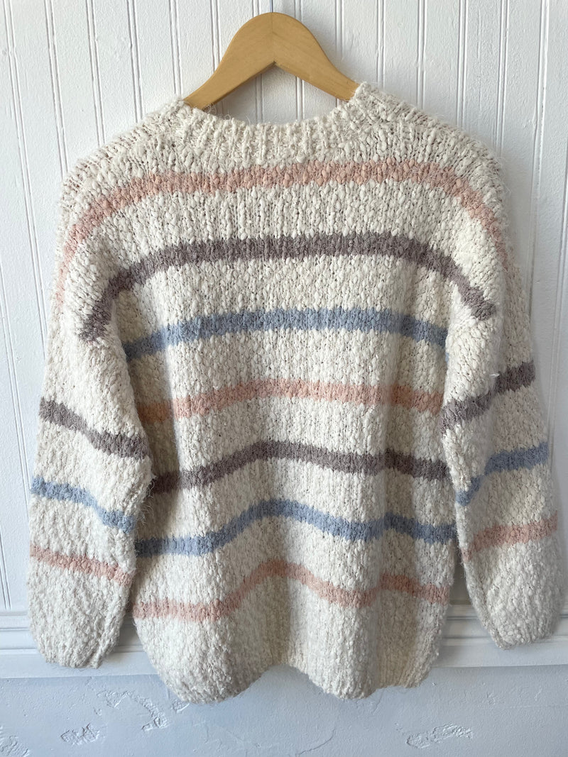 Popcorn knit striped sweater