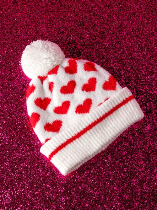 Be my Valentine pom pom beanie