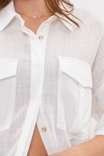 Roll-up tab sleeve button down top