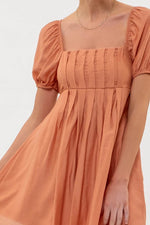 Puff sleeve pleated mini dress
