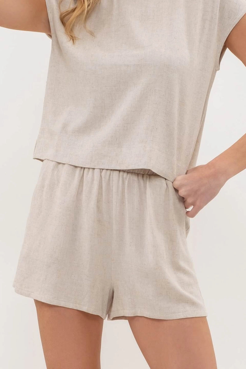 Linen blend high waist mini shorts