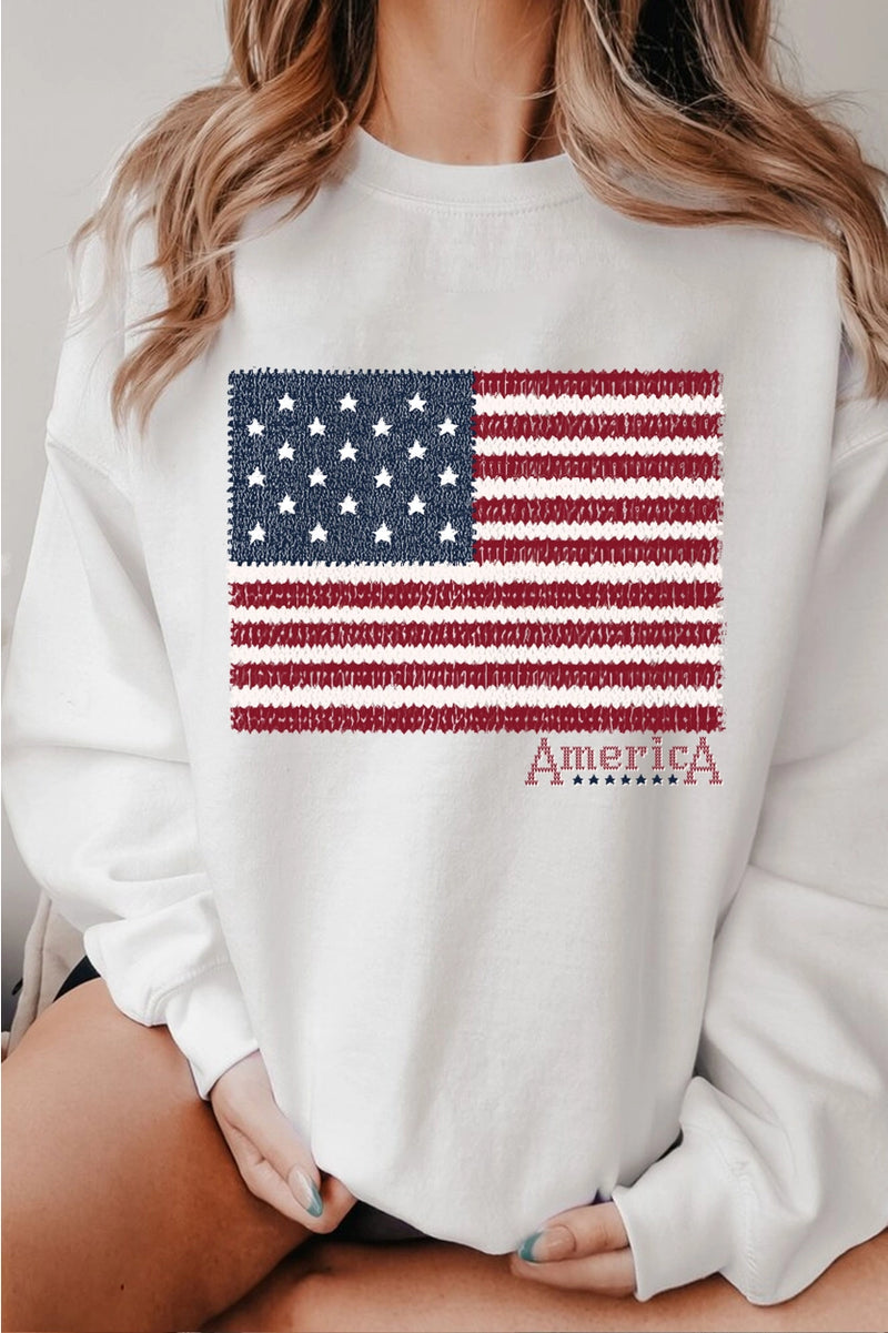 America Flag Graphic Brushed Sweatshirts