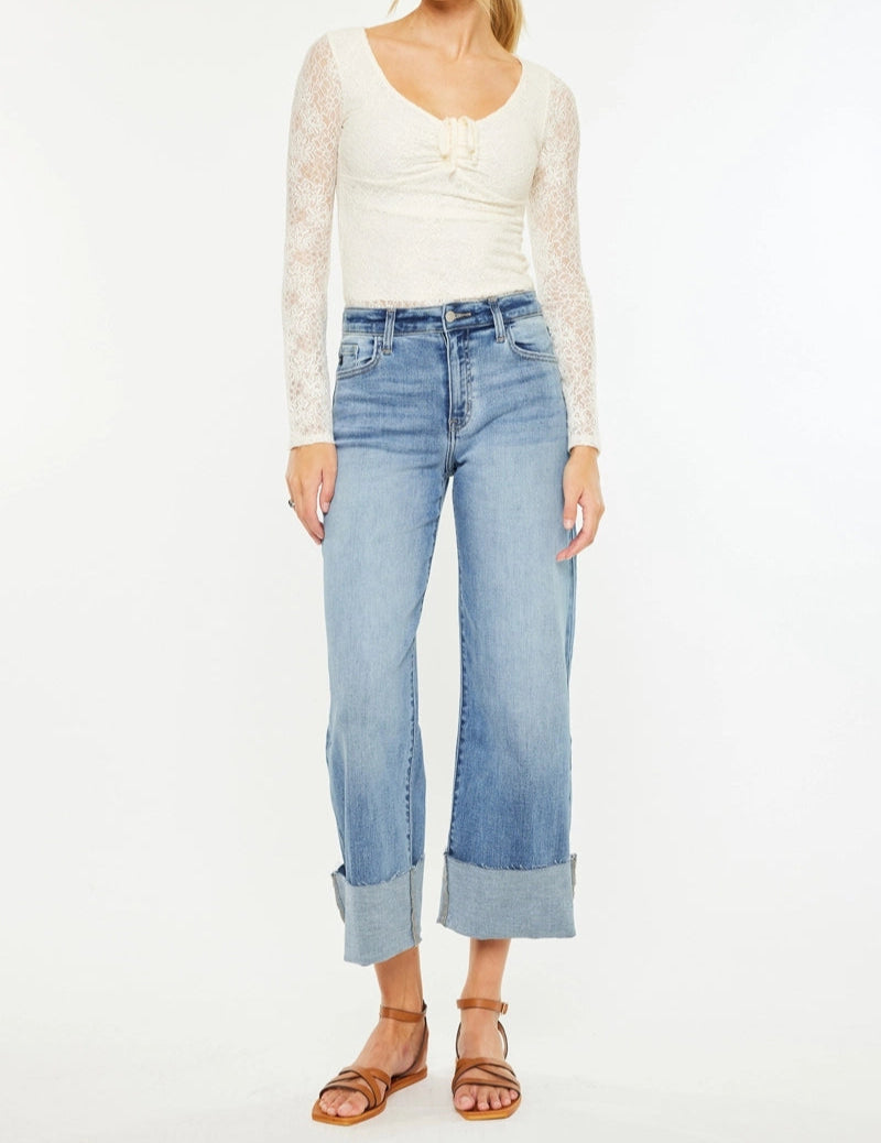 High rise cropped wide leg jean