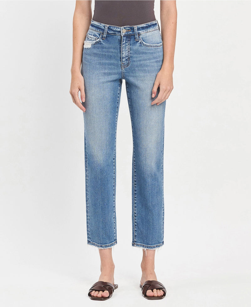 High rise tapered ankle straight jeans