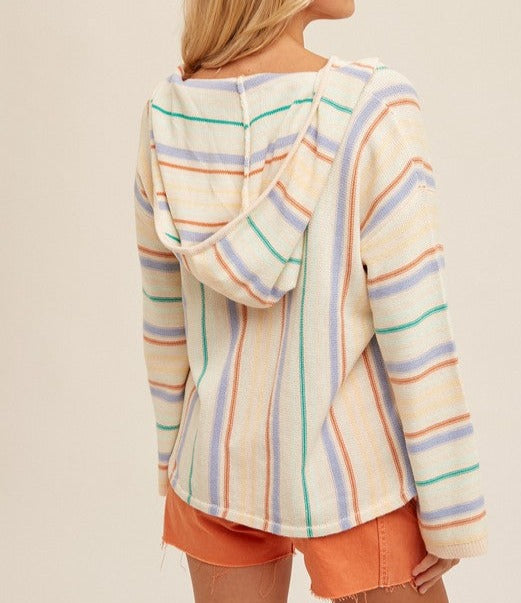 Vertical stripe bell sleeve hoodie sweater