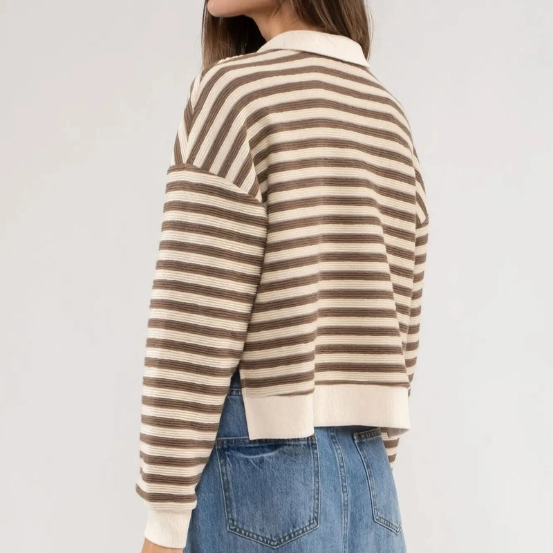 Striped collard sweater