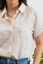 Short sleeve striped button up shirt